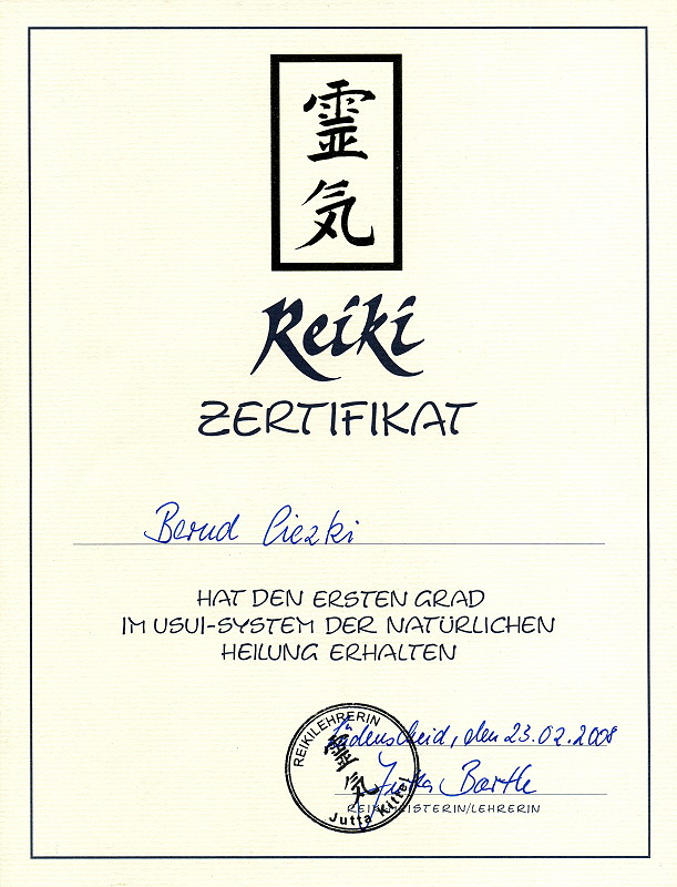 Zertifikat Reiki 1